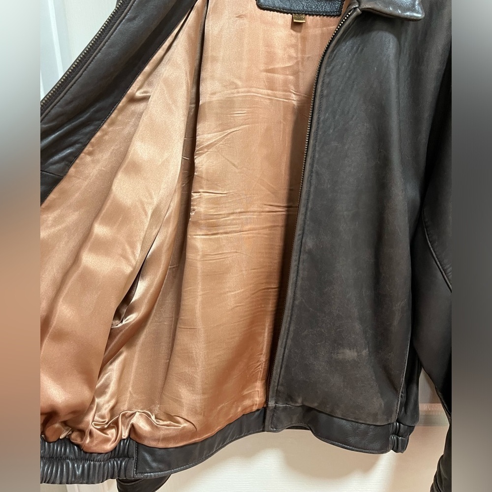 Andrew Marc New York Mens Leather Jacket Brown Bomber Full Zip XL Butter Soft - Picture 7 of 11